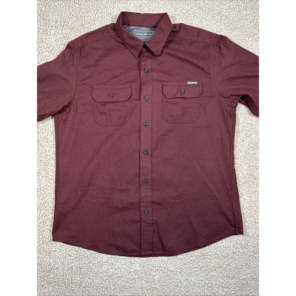 Eddie Bauer Button Up Shirt Men's Large Burgundy Double Pocket L/S Outdoors